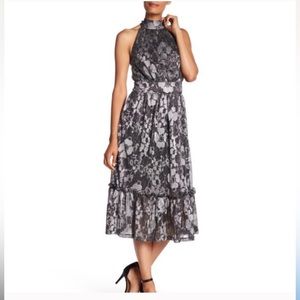 Michael Kors Spring/Summer Wedding Party Midi Dress. Silver foil pattern.